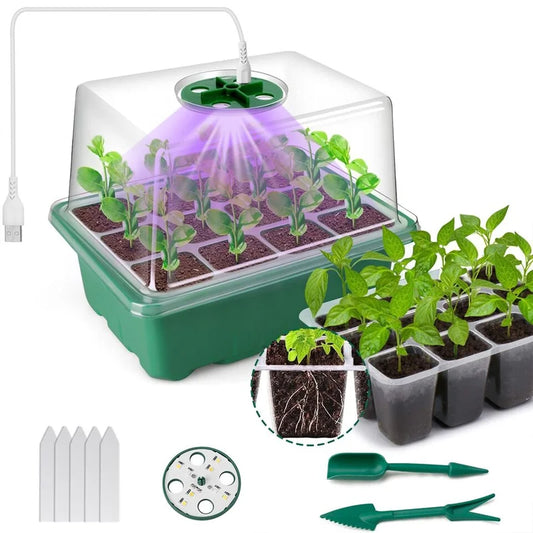 (1 Pack) Starter Trays Seedling Tray With Grow Light Plant Seed Kit Greenhouse Dome - Piachoi Store