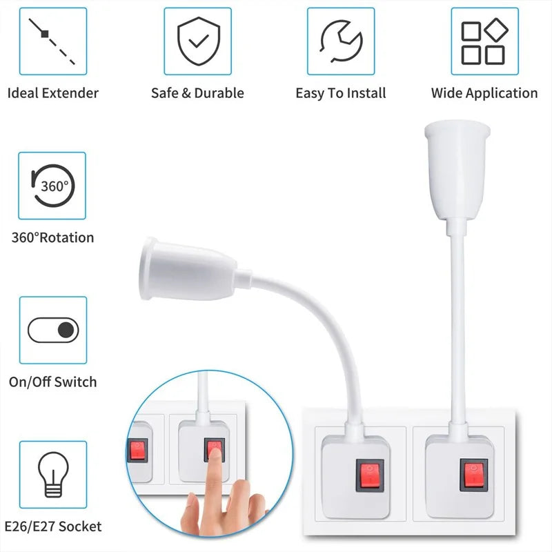 3 Pack Flexible E27/E26 Light Socket Adapter with Easy On/Off Switch – US Plug Convenience - Piachoi Store