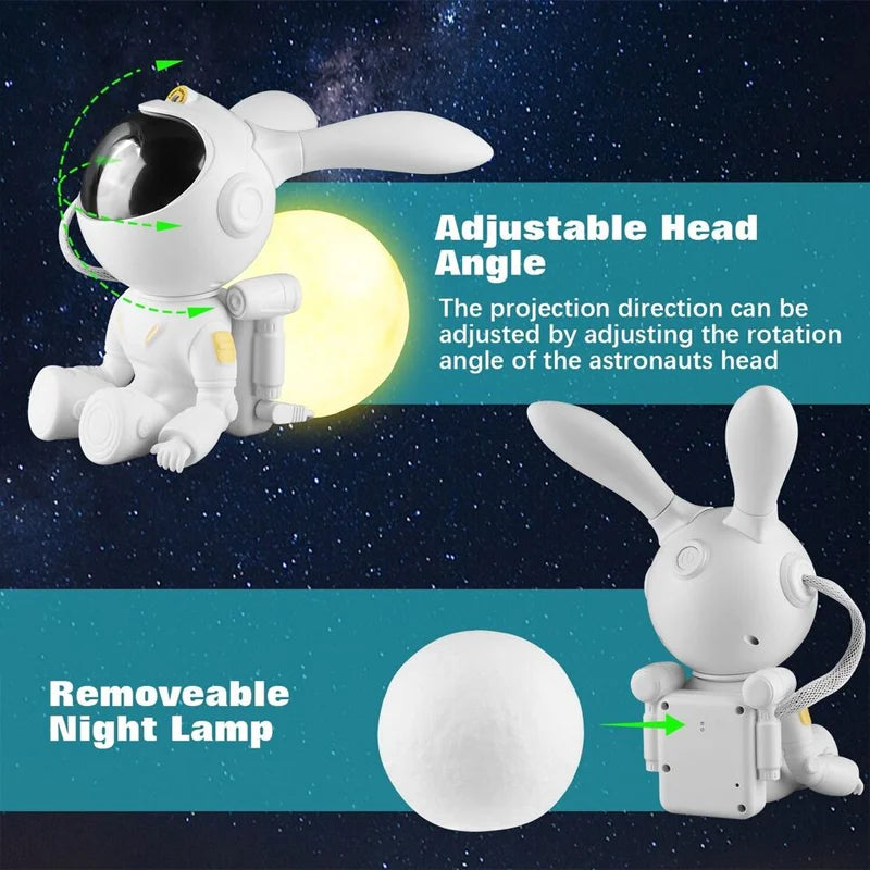 Bunny Moon Galaxy Projector - Astronaut Projector Galaxy Starry Sky LED Night Light Ocean Star LED Lamp Remote - Piachoi Store