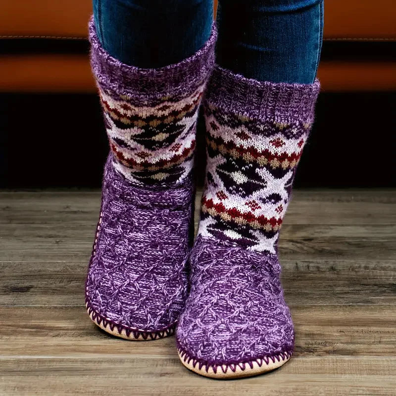 Cozy Knit Slipper Socks for Women – Soft Plush Lined, Non-Slip Sole