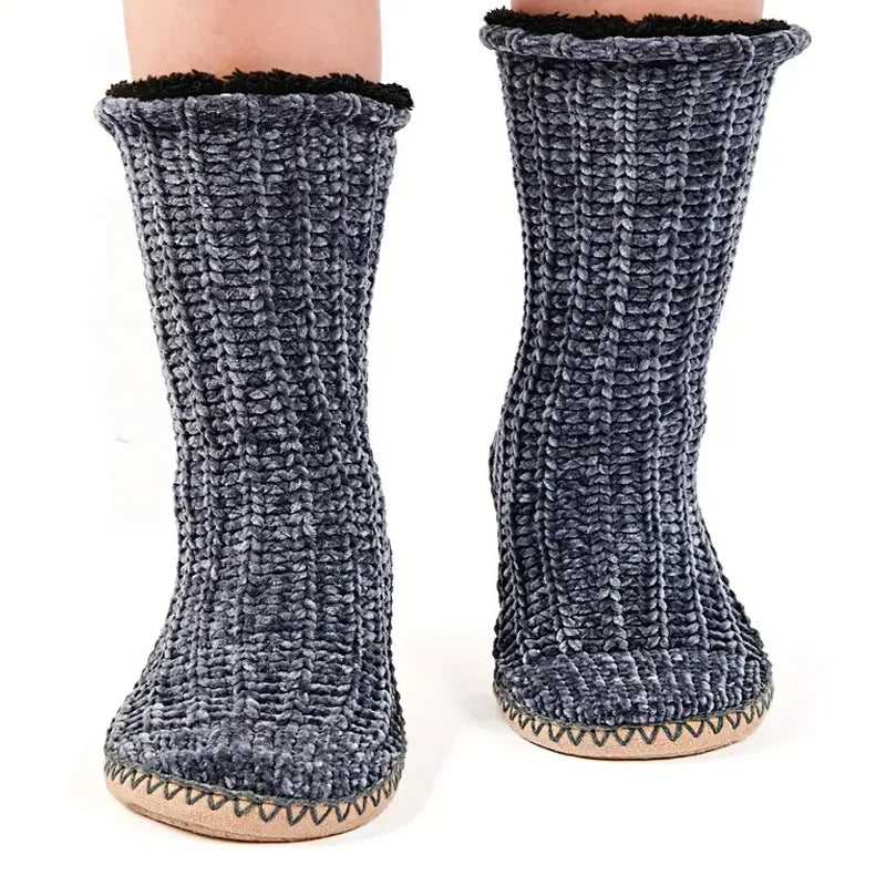 Cozy Knit Slipper Socks for Women – Soft Plush Lined, Non-Slip Sole