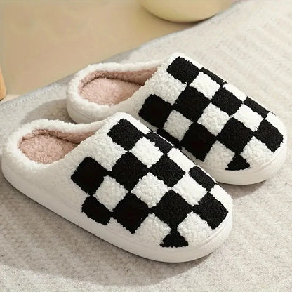 Cozy & Warm Winter Checkered Plush Home Slippers - Piachoi Store