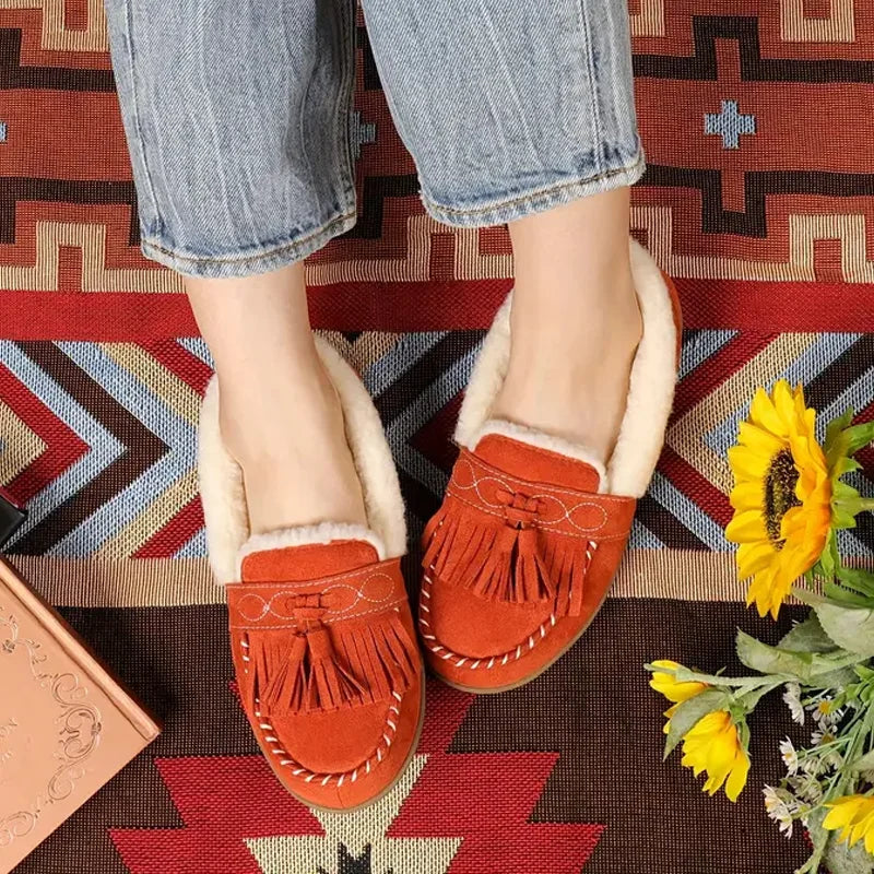 Cozy Chic - Plush Tassel Moccasin Slippers