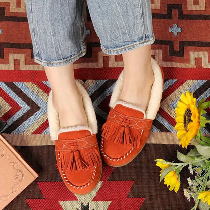 Cozy Chic - Plush Tassel Moccasin Slippers