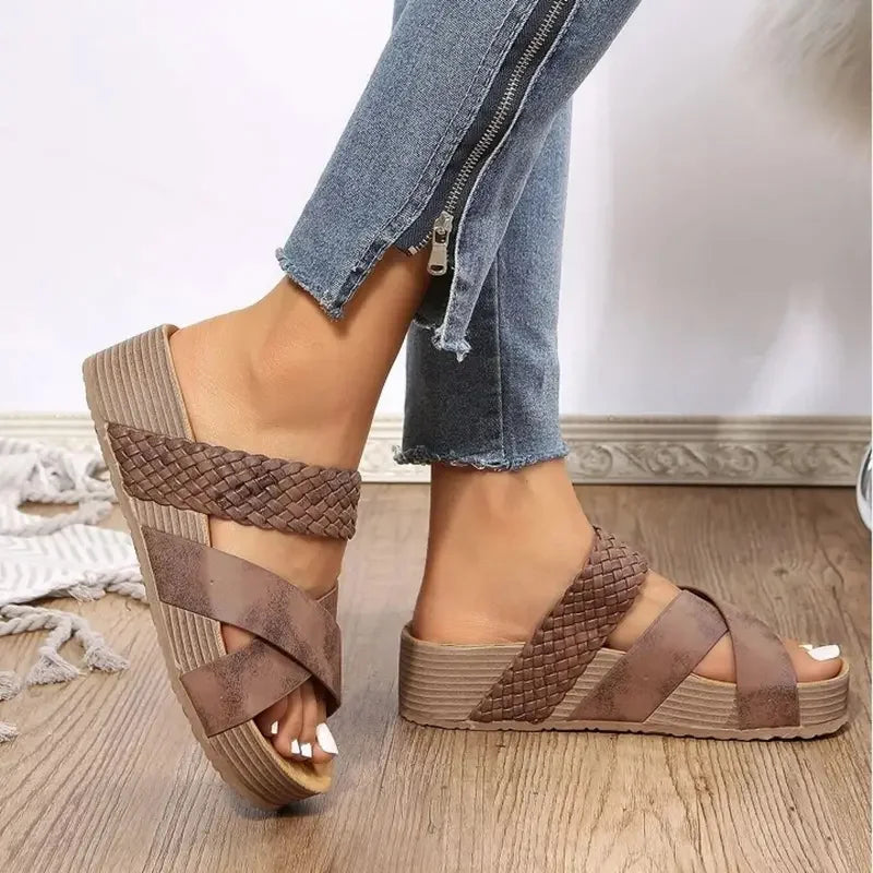 Vintage Low Heel Espadrille Slide Sandals - Trendy and Comfy Woven Sandals