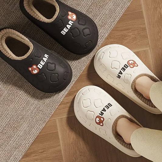 Bear-Themed Cozy Slip-On Slippers