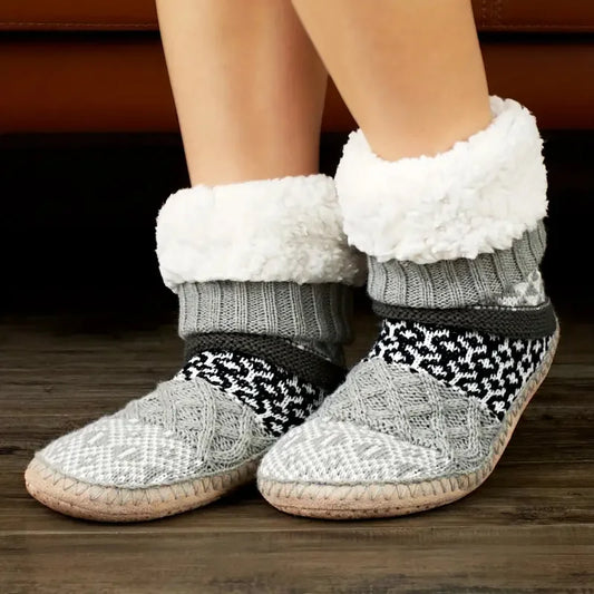 Cozy Knit Slipper Socks for Women – Soft Plush Lined, Non-Slip Sole