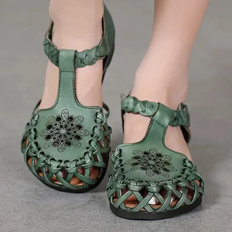 Blooming Beautiful Floral Flat Sandals - Comfortable Ankle Strap Sandals - Piachoi Store