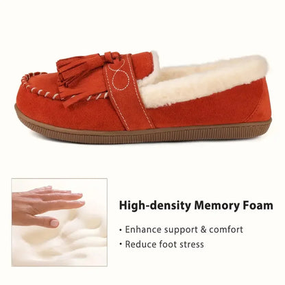 Cozy Chic - Plush Tassel Moccasin Slippers