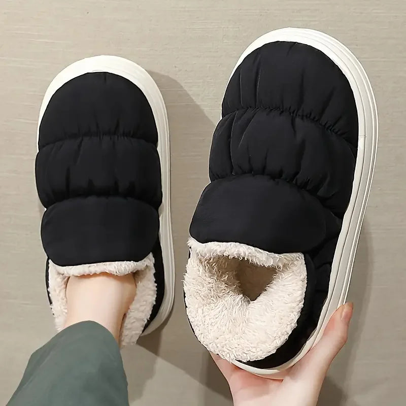 Warm Puffer Slippers for Winter – Soft Sherpa Lined Indoor Slippers