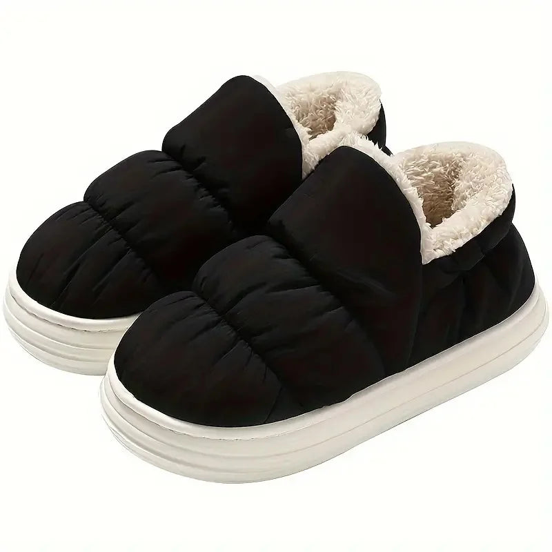 Warm Puffer Slippers for Winter – Soft Sherpa Lined Indoor Slippers