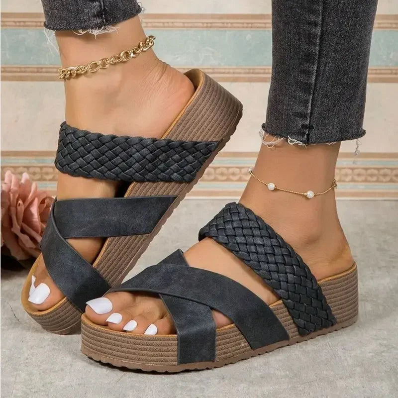 Vintage Low Heel Espadrille Slide Sandals - Trendy and Comfy Woven Sandals