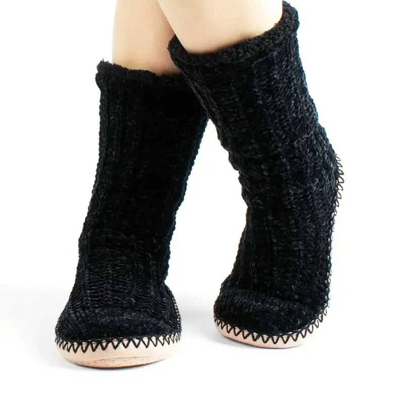 Cozy Knit Slipper Socks for Women – Soft Plush Lined, Non-Slip Sole