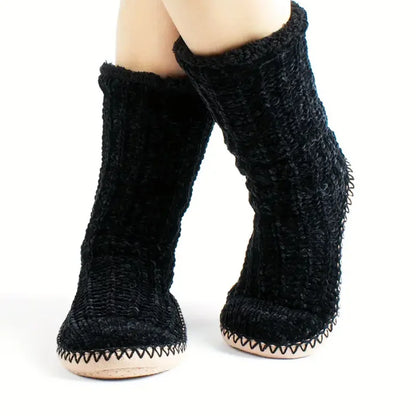 Cozy Knit Slipper Socks for Women – Soft Plush Lined, Non-Slip Sole