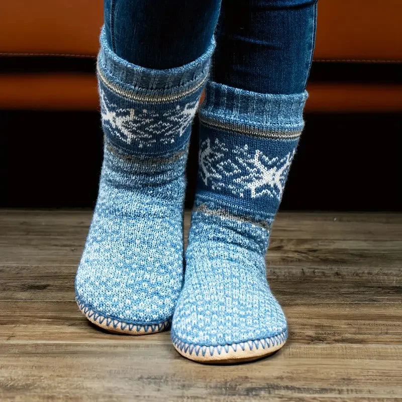 Cozy Knit Slipper Socks for Women – Soft Plush Lined, Non-Slip Sole