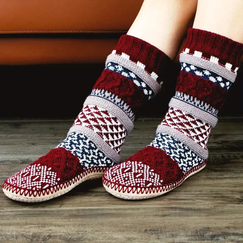 Cozy Knit Slipper Socks for Women – Soft Plush Lined, Non-Slip Sole