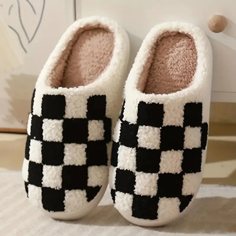 Cozy & Warm Winter Checkered Plush Home Slippers - Piachoi Store