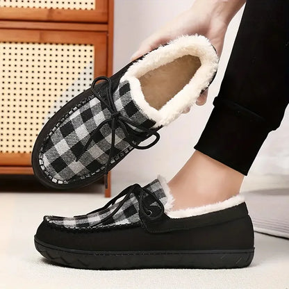 Cozy Fleece-Lined Plaid Slippers for Men