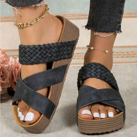 Vintage Low Heel Espadrille Slide Sandals - Trendy and Comfy Woven Sandals