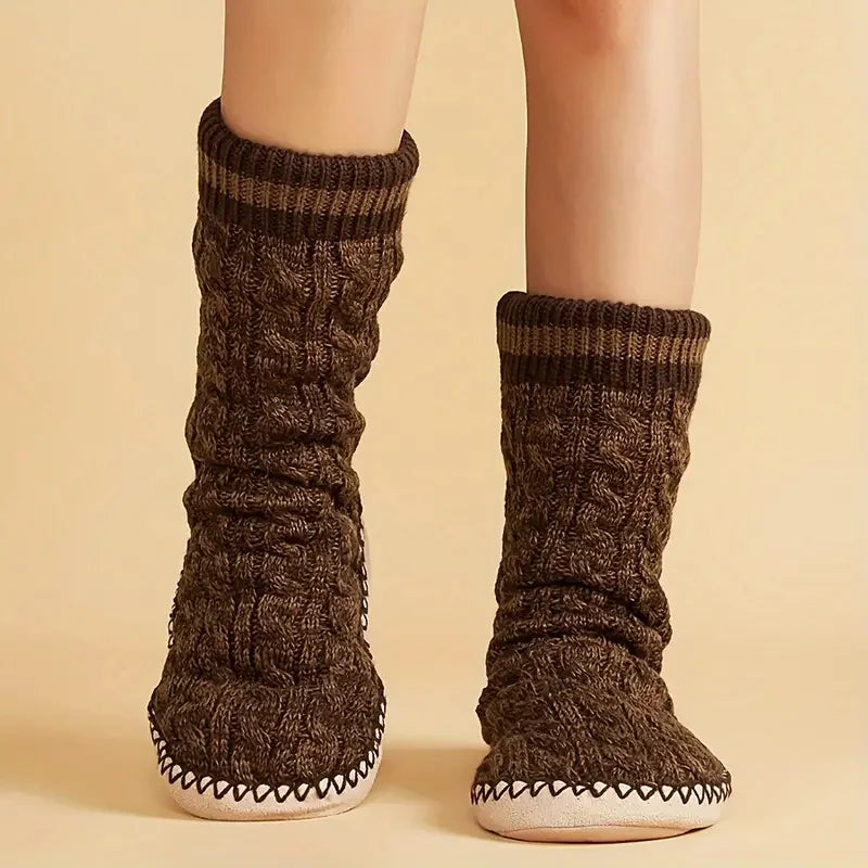 Cozy Knitted Indoor Slipper Socks - Foldable & Washable, Perfect For Winter