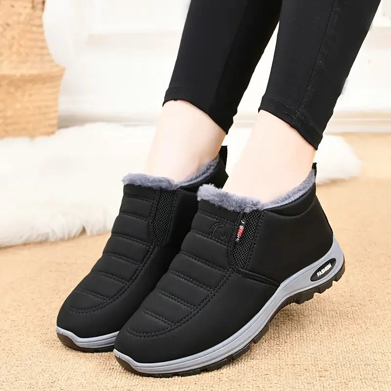 Women's Winter Waterproof Fur-Lined Boots – Slip-On Snow Boots with Non-Slip Sole