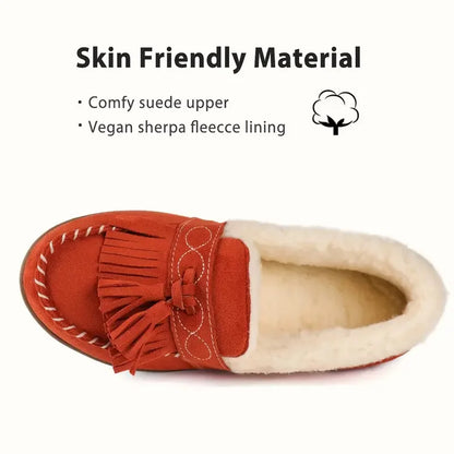 Cozy Chic - Plush Tassel Moccasin Slippers