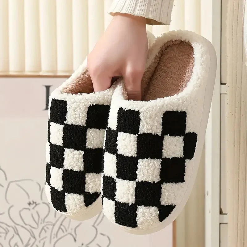 Cozy & Warm Winter Checkered Plush Home Slippers - Piachoi Store