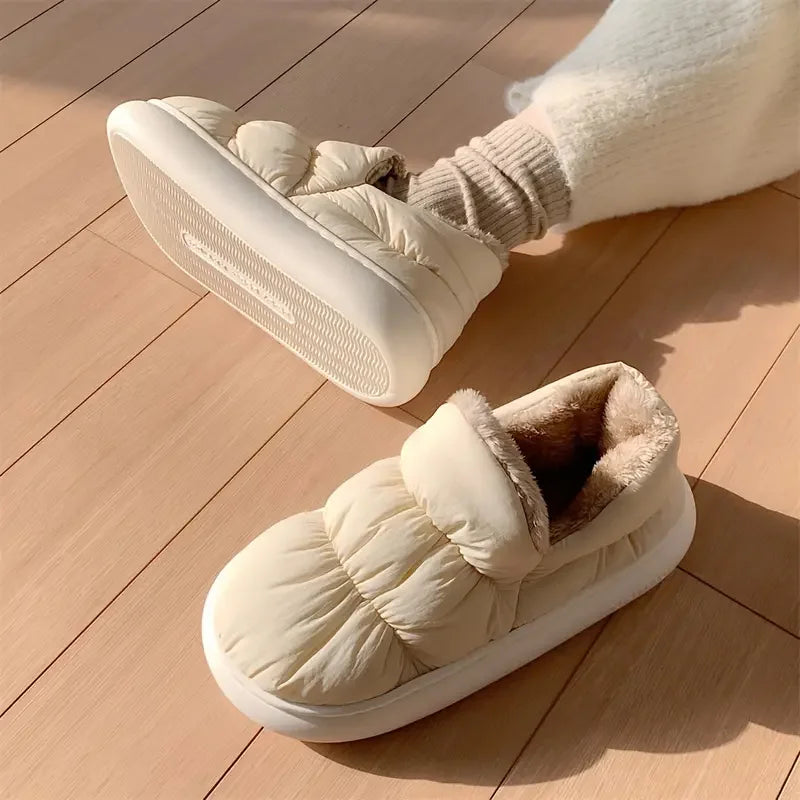 Warm Puffer Slippers for Winter – Soft Sherpa Lined Indoor Slippers