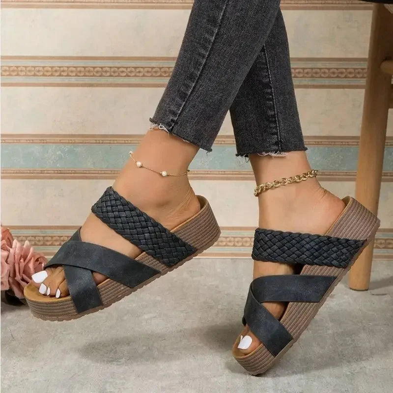 Vintage Low Heel Espadrille Slide Sandals - Trendy and Comfy Woven Sandals