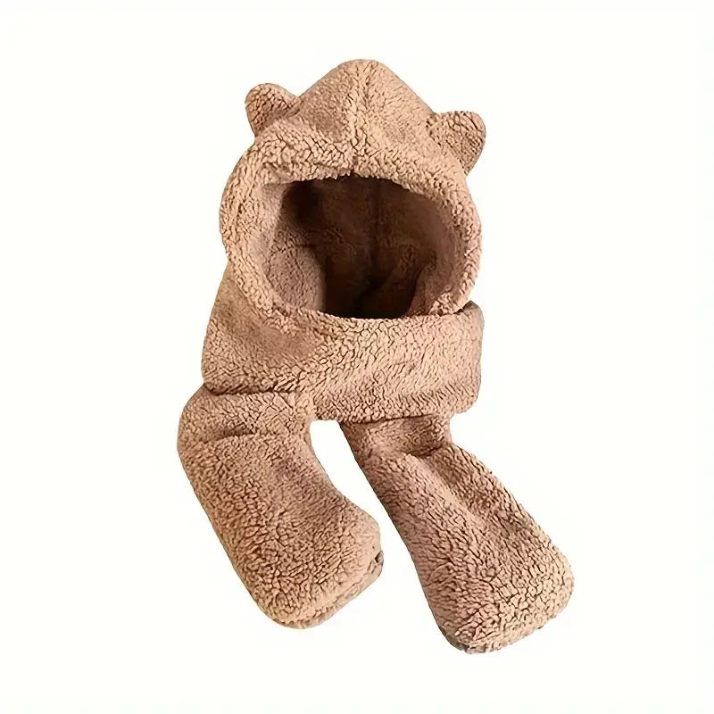 Soft Plush Bear Hat, Scarf, Gloves Combo