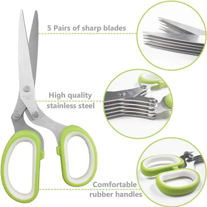 Multipurpose 5 Blade Kitchen Salad Herb Scissors - Piachoi Store