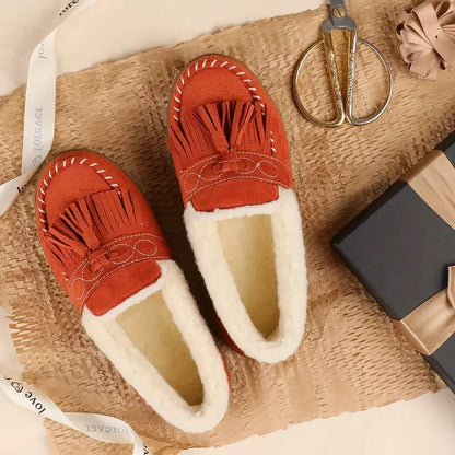 Cozy Chic - Plush Tassel Moccasin Slippers