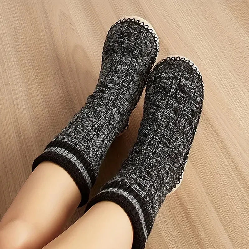 Cozy Knitted Indoor Slipper Socks - Foldable & Washable, Perfect For Winter