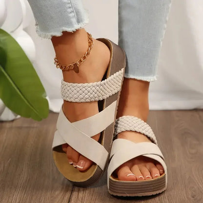 Vintage Low Heel Espadrille Slide Sandals - Trendy and Comfy Woven Sandals