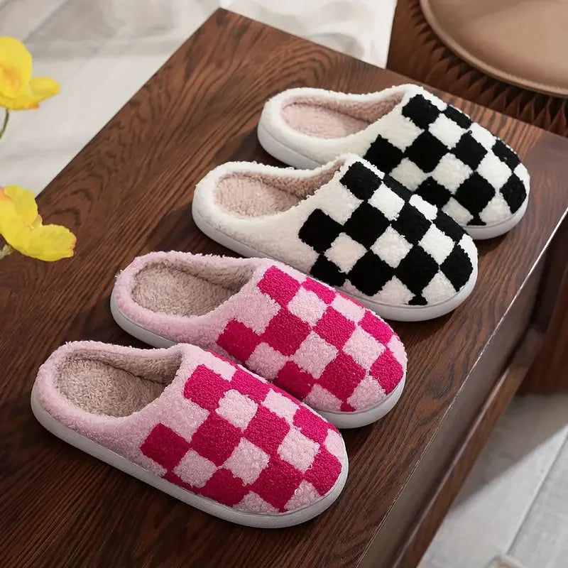 Cozy & Warm Winter Checkered Plush Home Slippers - Piachoi Store