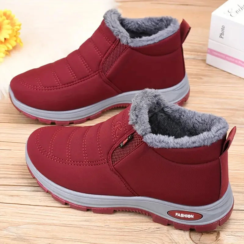 Women's Winter Waterproof Fur-Lined Boots – Slip-On Snow Boots with Non-Slip Sole