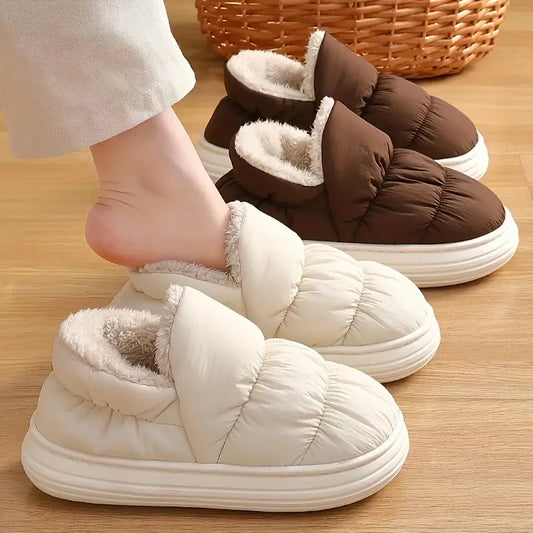 Warm Puffer Slippers for Winter – Soft Sherpa Lined Indoor Slippers