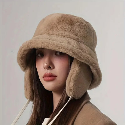 Faux Fur Bucket Hat with Ear Flaps