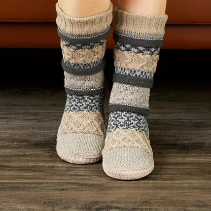 Cozy Knit Slipper Socks for Women – Soft Plush Lined, Non-Slip Sole