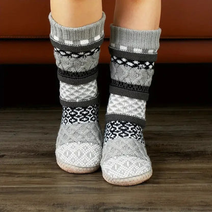 Cozy Knit Slipper Socks for Women – Soft Plush Lined, Non-Slip Sole