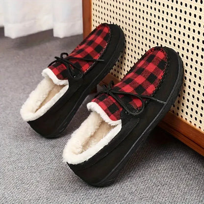 Cozy Fleece-Lined Plaid Slippers for Men