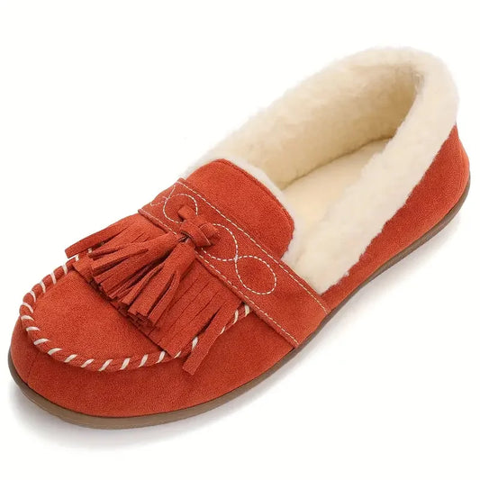 Cozy Chic - Plush Tassel Moccasin Slippers